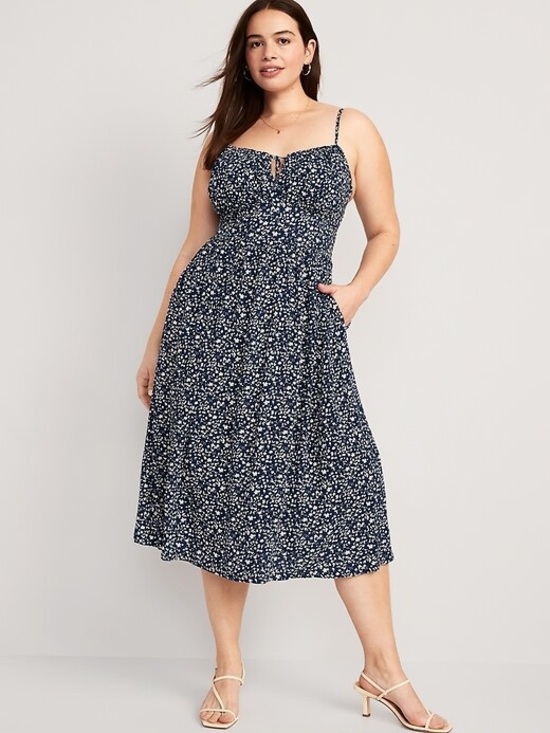 Old Navy Dresses & Skirts - Old Navy Fit & Flare Floral Smocked Midi Cami Dress in Blue Ditsy Floral